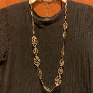 Gold leaf-shaped long necklace